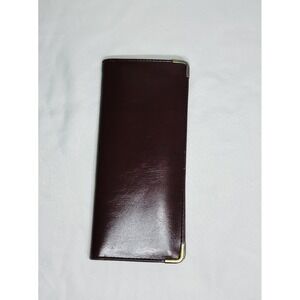 Vintage SamsiII Leather Bi-Fold red Wallet Extra Long with Brass Corners